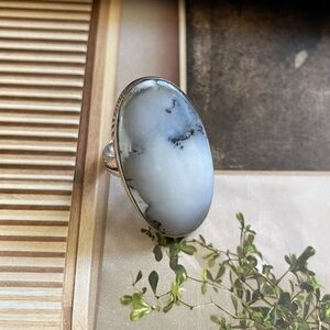 925 sterling silver dendritic opal ring, US:8 or adjustable size!”BOHO”